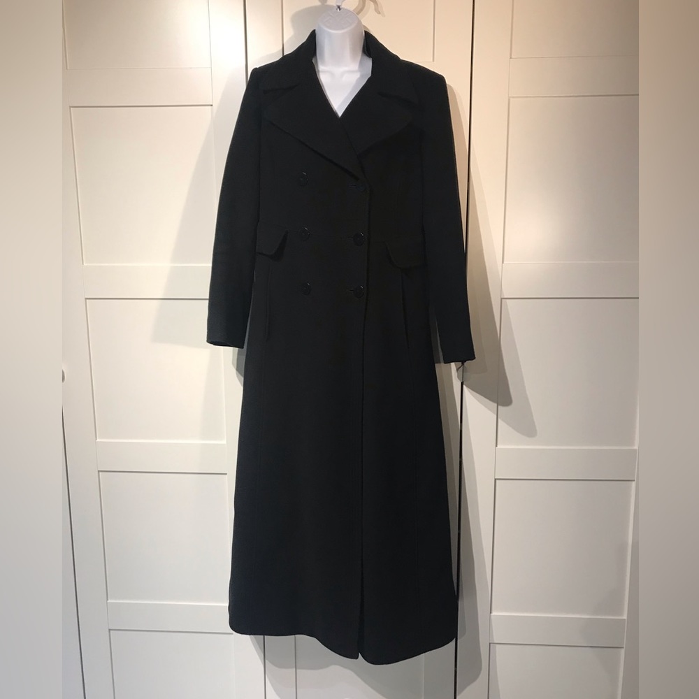 DKNY double breasted long black wool/cashmere coat 8